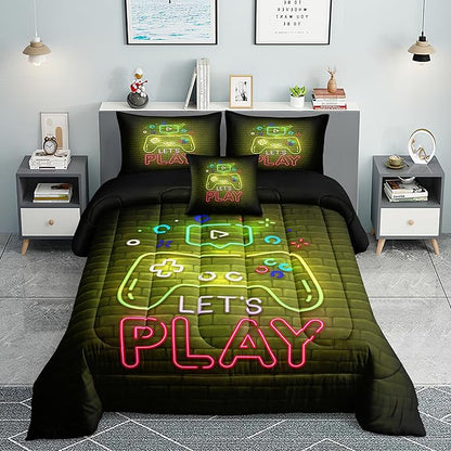 6 PCS Gamer Bedding Sets,Gaming Comforter Set for Boys,Kids Bedding Sets for Boys,Full Size Bedding Sets for Boys,Bed in A Bag with Sheets(Full,Yellow Color)