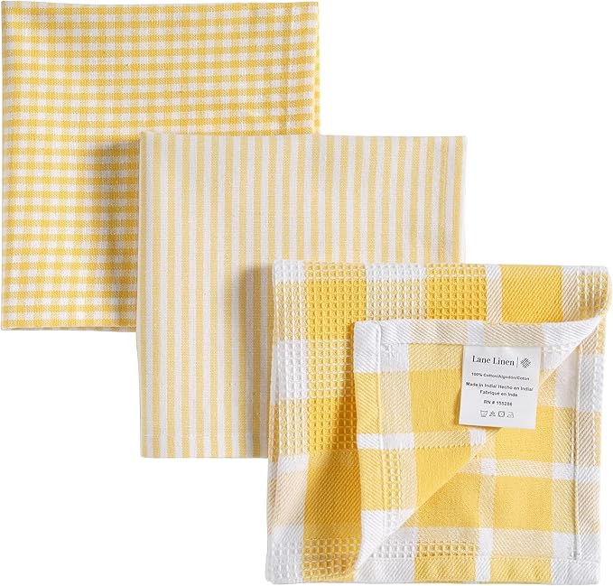 LANE LINEN 100% Cotton Kitchen Dish Cloths, Ultra Soft Absorbent Quick Drying Dish Towels, Multiweave Wash Cloths Dish Towel Sets, 12x12 Inches, 12 Pack - Yellow