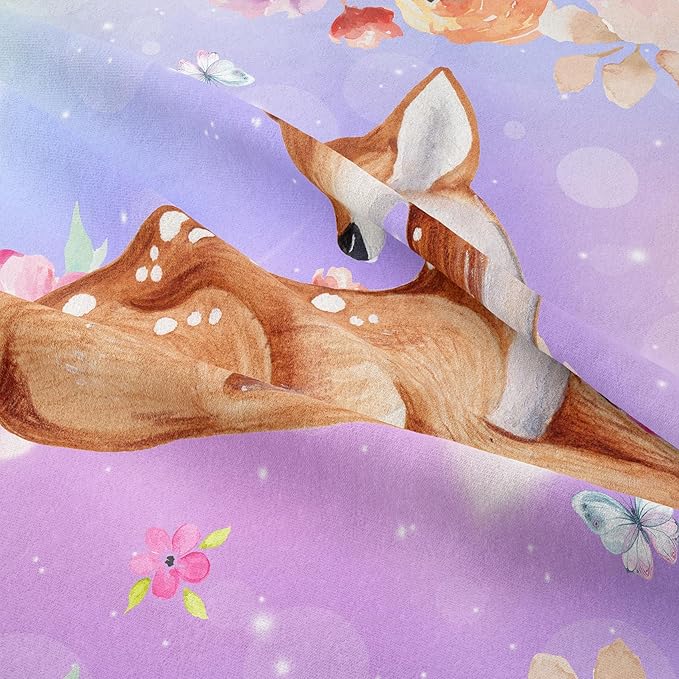 NINENINE Deer Bedding Kawaii Deer Comforter Sets for Girls Kids,Cute Deer Bedding Queen Size Comforter sets for Girls,Watercolor Wildlife Bedding Set with 1 Comforter 2 Pillowcases…