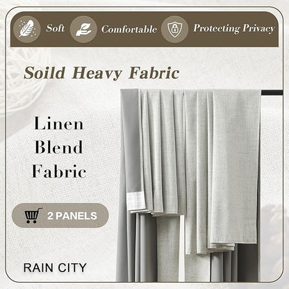 RAIN CITY 140 Inch Long Blackout Curtains Panels Set,Linen Textured Custom Extra Long Luxury Noise Reducing Curtains for Large Window Pocket Back Tab Pleat Heading Tape with Hooks 50W x 140L,Natural