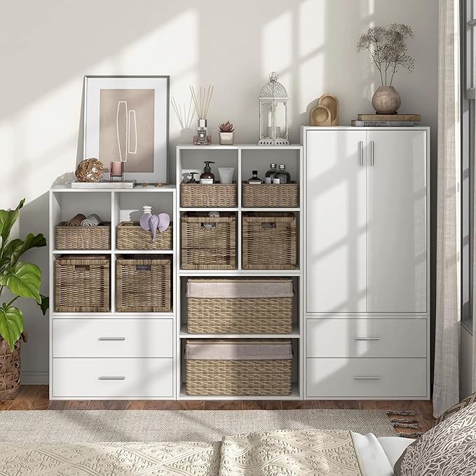 Apexa 4 Cube Storage Organizer Shelves, Stackable Wood Bookcase Fits Cubby Bins for Organization, Dorm Teen Room Decor & Home Office, White