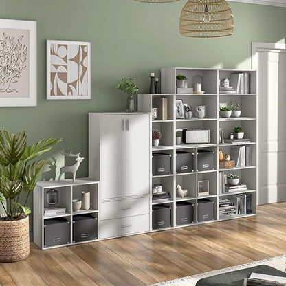 Apexa 6 Cube Storage Organizer Shelves, Stackable Wood Bookcase Fits Cubby Bins for Organization, Dorm Teen Room Decor & Home Office, White