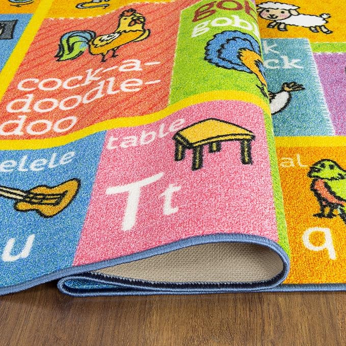 KC Cubs Classroom Rug, Kids Rug and Baby Play Mat ABC Alphabet with Old MacDonald Animals Educational Learning Non Slip Baby Girl & Boy Carpet Children Bedroom Toddler Playroom Floor Mat Nursery Rug