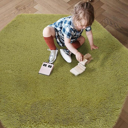junovo Ultra Soft Rug for Nursery Children Room Baby Room Home Decor Dormitory Hexagon Carpet for Playhouse Princess Tent Kids Play Castle, Diameter 4.6 ft, Green