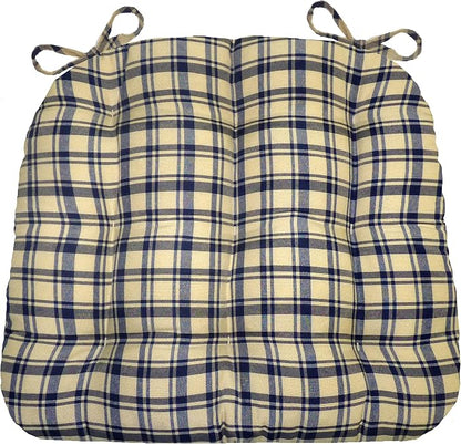 Barnett Home Decor Dining Chair Pad with Ties Montgomery Blue Plaid - Size Medium 16.5 x 18 16.5 x 18 - Latex Foam Fill Cushion, Reversible, Machine Washable - Blue and Beige Tartan