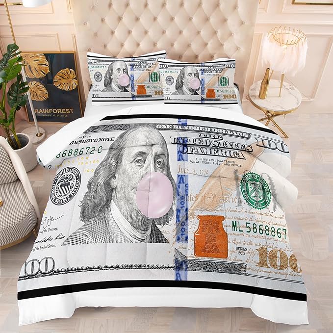 Tailor Shop Money Comforter Sets King Size Money Bedding Sets for Boys Kids Teens Money 100 Dollar Bill Comforter Sets Quilt Set All Season with 1 Comforter 2 Pillowcases……