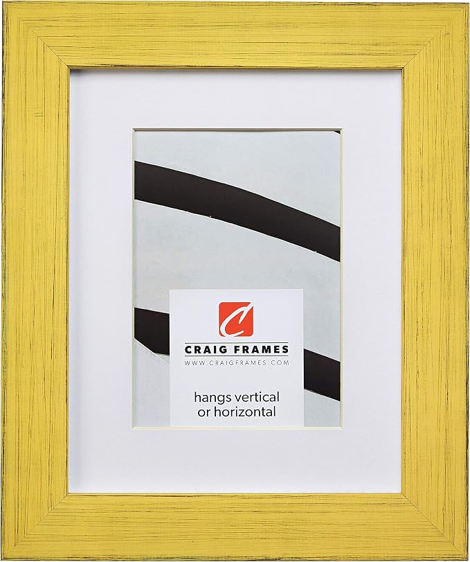 Craig Frames 8x10 Yellow Picture Frame Matted to 5x7, Rustic Wall Decor | Ready to hang with a protective glass front, made in the USA for a gallery display