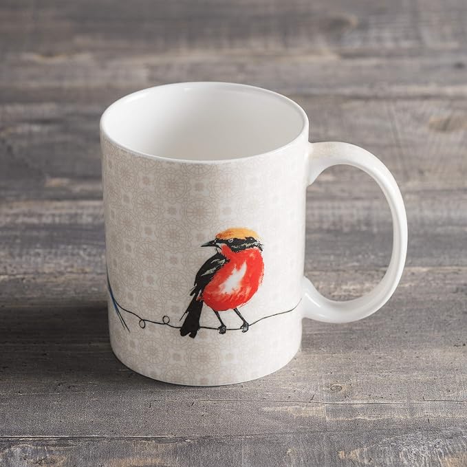 Maison d' Hermine Coffee Mug with Handles Tea Cups (15 Ounce, Pack of 1) | Fine Bone China Coffee Mugs for Hot Beverages Cappuccino Latte Home Restaurant Spring Summer -Birdies on Wire - Nuthatch