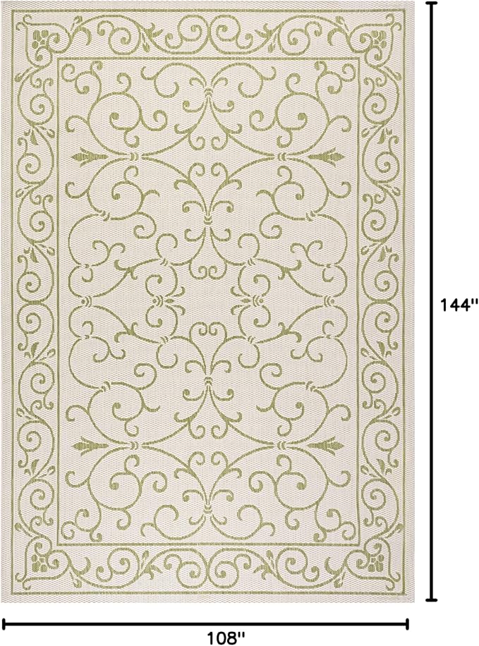 JONATHAN Y Vintage Filigree Indoor Outdoor Area Rug 9X12 Cream/Green, Charleston Textured Weave for Backyard, Patio, Porch, Easy-Cleaning, High Traffic, Pet-Friendly, Non-Shedding (SMB106I-9)