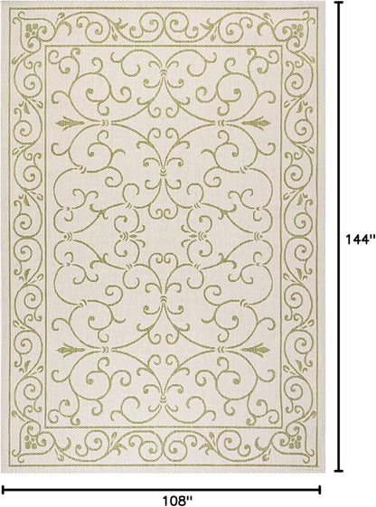 JONATHAN Y Vintage Filigree Indoor Outdoor Area Rug 9X12 Cream/Green, Charleston Textured Weave for Backyard, Patio, Porch, Easy-Cleaning, High Traffic, Pet-Friendly, Non-Shedding (SMB106I-9)