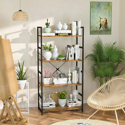 NUMENN 4 Tier Bookshelf, Tall Bookcase Shelf Storage Organizer, Modern Book Shelf for Bedroom, Living Room and Home Office, Vintage