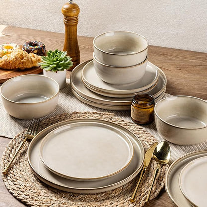 AmorArc Stoneware Dinnerware Sets,Round Reactive Glaze Plates and Bowls Set,Highly Scratch Resistant | Dishwasher & Microwave Safe Dishes Set,Service for 4 (12pc)