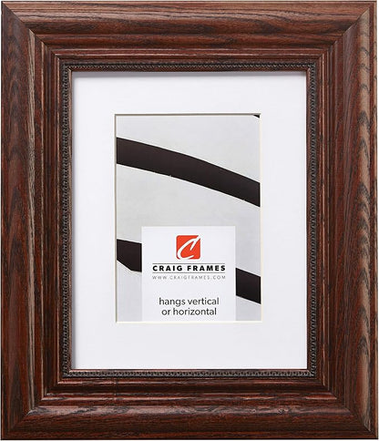 Craig Frames 11x14 Brown Picture Frame Matted to 8x10, Wood Wall Decor | Ready to hang with a protective glass front, made in the USA for a gallery display