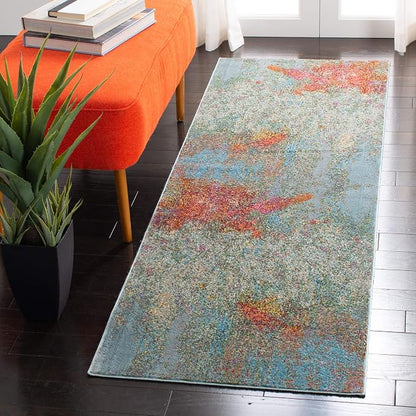 SAFAVIEH Luxor Collection Runner Rug - 2'2" x 7', Ivory & Blue, Handmade Modern Abstract, Ideal for High Traffic Areas in Living Room, Bedroom (LUX312A)