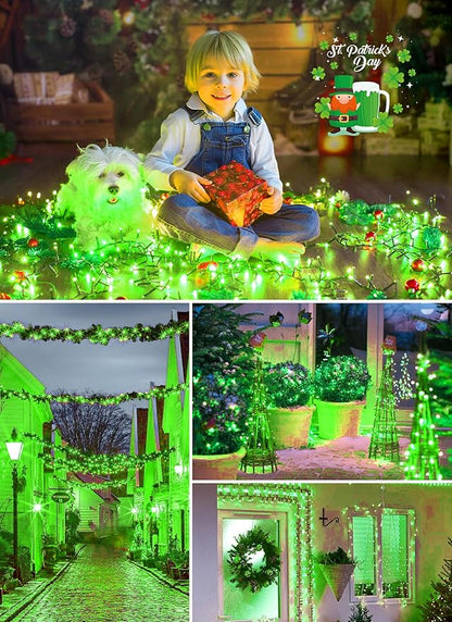 Minetom Solar String Lights Outdoor - 2 Pack Total 80FT 200 LED String Lights Solar Powered with 8 Lighting Mode,String Lights for St Patrick Decoration,Waterproof Solar Lights for Outside Tree, Green