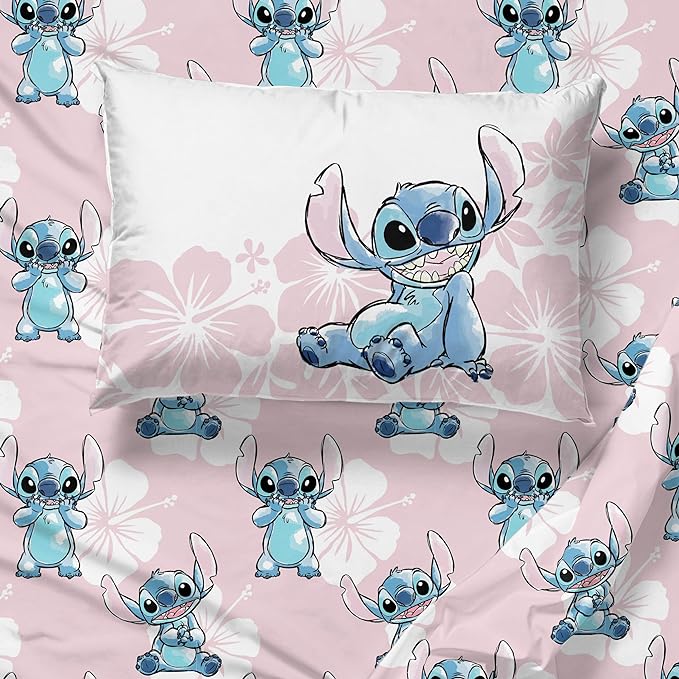 Disney Lilo & Stitch Full Comforter Set - 7 Piece Bedding includes Sheet Set & Pillow Covers - Super Soft Kids Floral Bedding
