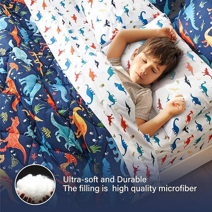 Kids Twin Dinosaur Bedding Comforter Set for Boys, 5 Pieces Twin Size Dinosaur Kids Bedding Set, Super Soft Lightweight Microfiber Comforter Set with Sheets for All Seasons