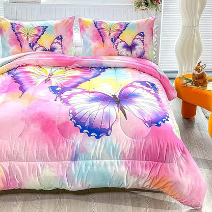 CVHOUSE Butterfly Bedding Set,Butterfly Comforter Full,Butterfly Comforter Set for Girls Kids Teens,Butterflies Quilt Set with 1 Comforter and 2 Pillow Cases