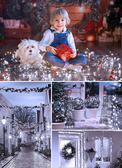 Solar String Lights Outdoor, 2 Pack Total 144FT 400 LED Solar Powered String Lights with 8 Lighting Modes, Waterproof Solar Patio Lights, Solar String Lights for Outside Tree Balcony, Pure White