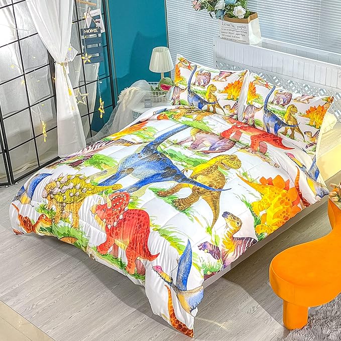 CVHOUSE Dinosaur Bedding Set,Dinosaur Comforter,Dinosaur Comforter Set Queen,Microfiber Quilt Set with 1 Comforter and 2 Pillow Cases