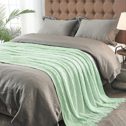 inhand Knitted Throw Blanket for Couch and Bed, Soft Living Room Home Decor Knitted Blanket with Tassel, Outdoor Lightweight Breathable Summer Blanket, Farmhouse Warm Woven Decorative, 50"x60"