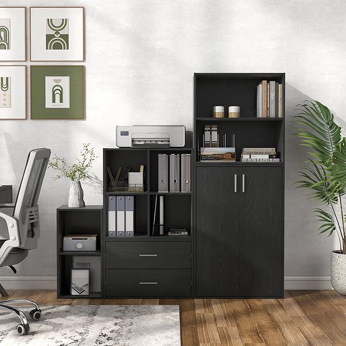 Apexa 2 Cube Storage Organizer Shelves, Stackable Wood Bookcase Fits Cubby Bins for Organization, Dorm Teen Room Decor & Home Office, Black