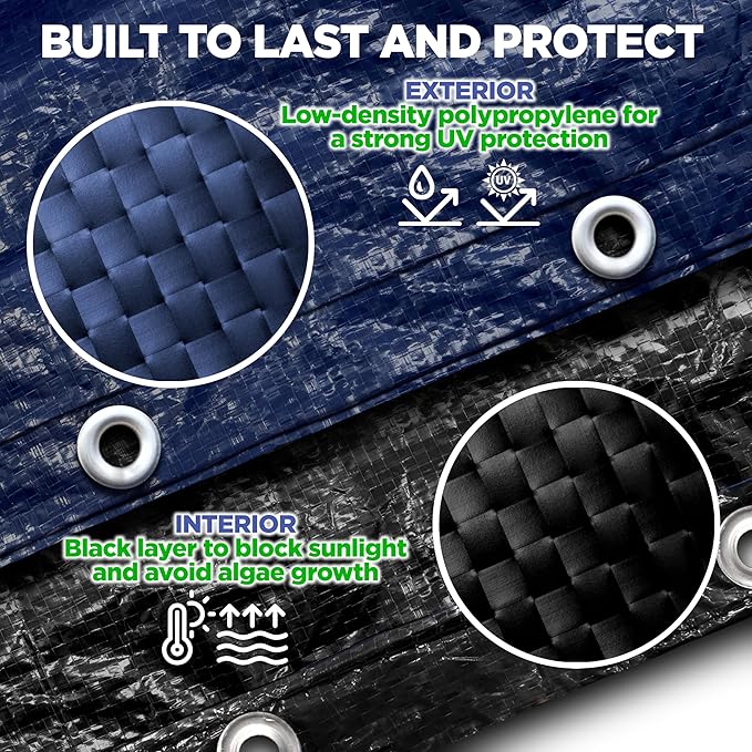 18 x 34 ft Oval Pool Covers for Above Ground Pools, Oval Winter Pool Cover, Swimming Pool Cover, Keeps Out Debris, Cold and UV Resistant, Supreme Mesh, Navy Blue