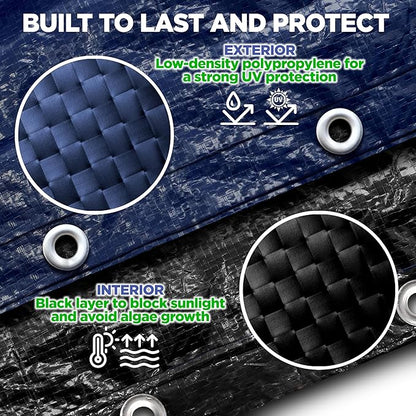 18 x 34 ft Oval Pool Covers for Above Ground Pools, Oval Winter Pool Cover, Swimming Pool Cover, Keeps Out Debris, Cold and UV Resistant, Supreme Mesh, Navy Blue