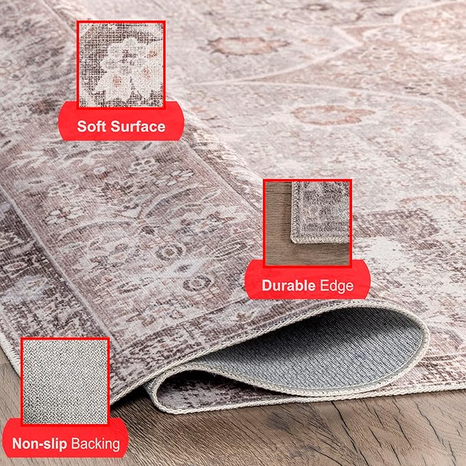 nuLOOM Elsa Floral Blossom Machine Washable Ultra Thin Area Rug, 8' x 10', Beige