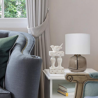 Simple Designs LT2064-SMW Smoke Gray Glass Table Lamp with White Fabric Shade