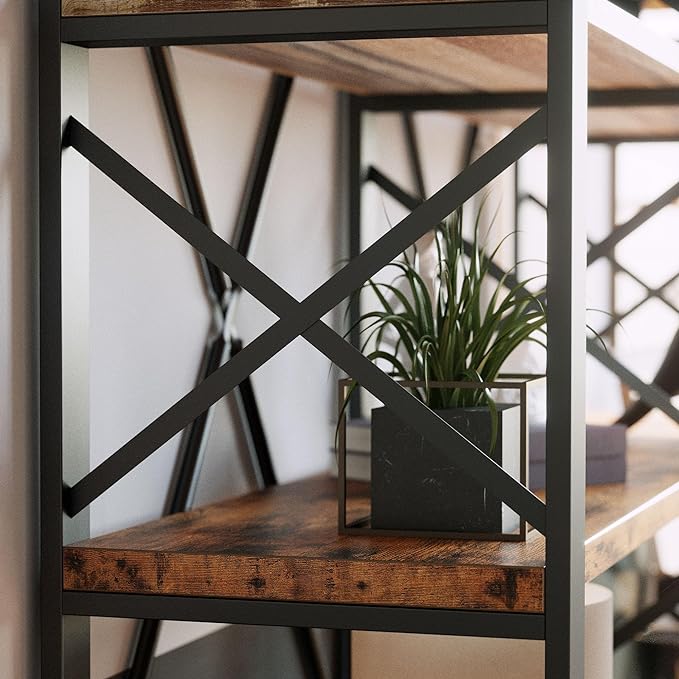 IRONCK Bookshelf Double Wide 6-Tier 76" H, Open Large Bookcase, Industrial Style Shelves, Wood and Metal Bookshelves for Home Office, Easy Assembly