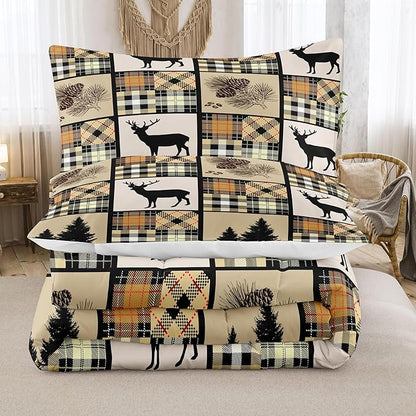 NINENINE Camo Deer Comforter Sets American Flag Bedding Set,Queen Comforter Sets for Boys,Hunting Bedding Set for Kids,Teen Camouflage Bedding Sets with 1 Comforter 2Pillowcases