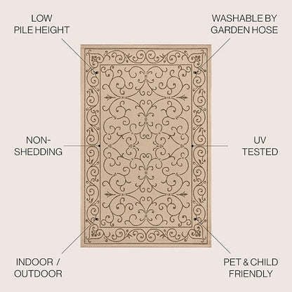 JONATHAN Y Vintage Filigree Indoor Outdoor Square Area Rug 6X6 Beige/Brown, Charleston Textured Weave for Backyard, Patio, Porch, Easy-Cleaning, High Traffic, Pet-Friendly, Non-Shedding (SMB106A-6SQ)
