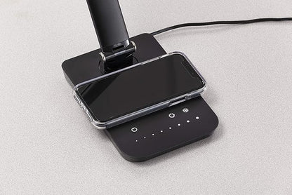 Safco Products 1009BL, Pivoting Neck, Built-in Wireless, USB Port Vamp LED Lamp with Charging Pad, Black