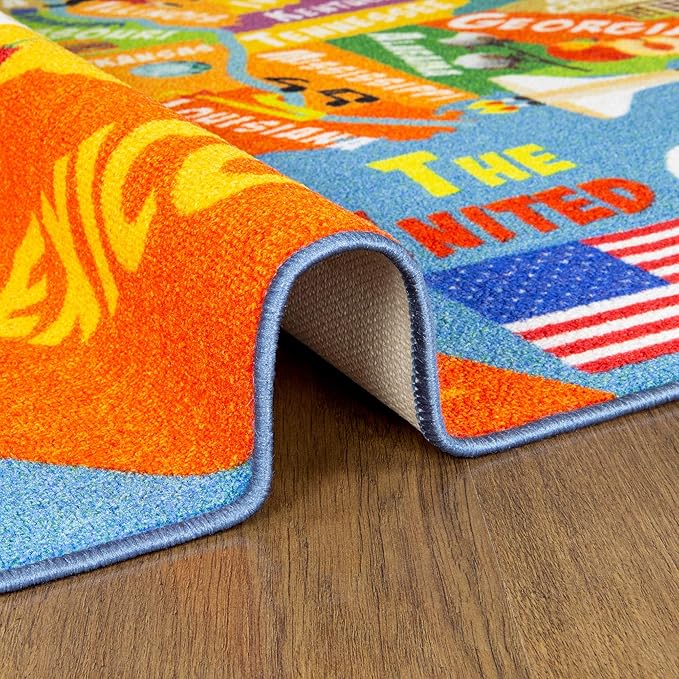 KC Cubs Playtime Collection USA United States Map Educational Learning & Game Area Rug Carpet for Kids and Children Bedrooms and Playroom (8'2" x 9'10"), Multi