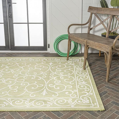 JONATHAN Y Vintage Filigree Indoor Outdoor Area Rug 9X12 Green/Cream, Charleston Textured Weave for Backyard, Patio, Porch, Easy-Cleaning, High Traffic, Pet-Friendly, Non-Shedding (SMB106H-9)