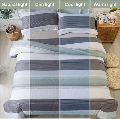 Andency Stripe Comforter Set Twin Size (66x90 Inch), 2 Pieces Mint Green Patchwork Striped Comforter, Soft Microfiber Down Alternative Comforter Bedding Set with Corner Loops (Mint, White, Grey)