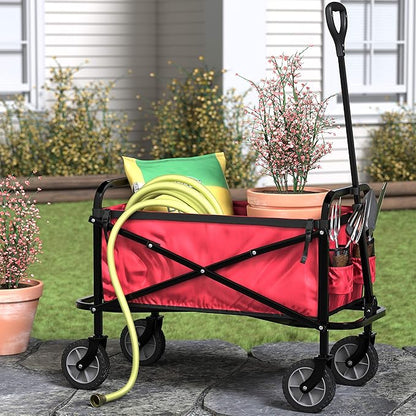 Amazon Basics Collapsible Folding Heavy Duty Utility Wagon for Outdoor Sports, 265 pounds Weight Capacity, Camping, Garden, and Shopping, 27.6 x 40.9 x 20 inches, Red