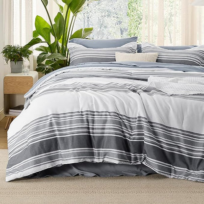 Bedsure Bed in a Bag King 7 Pieces - Striped Beddding sets, King Comforter Sets with Comforter, Fitted Sheet, Flat Sheet, Pillowcase & Shams