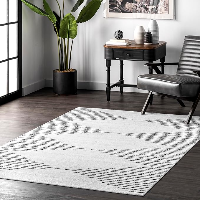 nuLOOM Romina Machine Washable Diamond Stripes Ultra Thin Area Rug, 4x6, Ivory