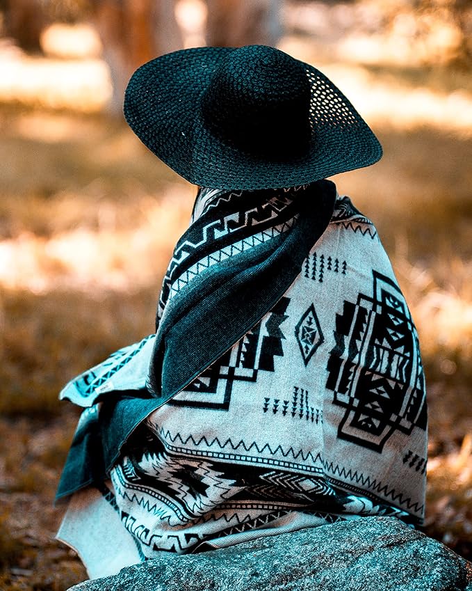 Off the Grid Inca Aztec Throw Blanket | Southwest Indian Navajo Boho Style | Native Woven Western Cover for Camping, Bedding, Couch
