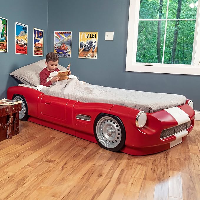 Step2 Roadster Toddler-to-Twin Bed, Crib to Twin Transition Race Car Bed, Adjustable, Ages 3+ Years Old, Easy Assembly, Red