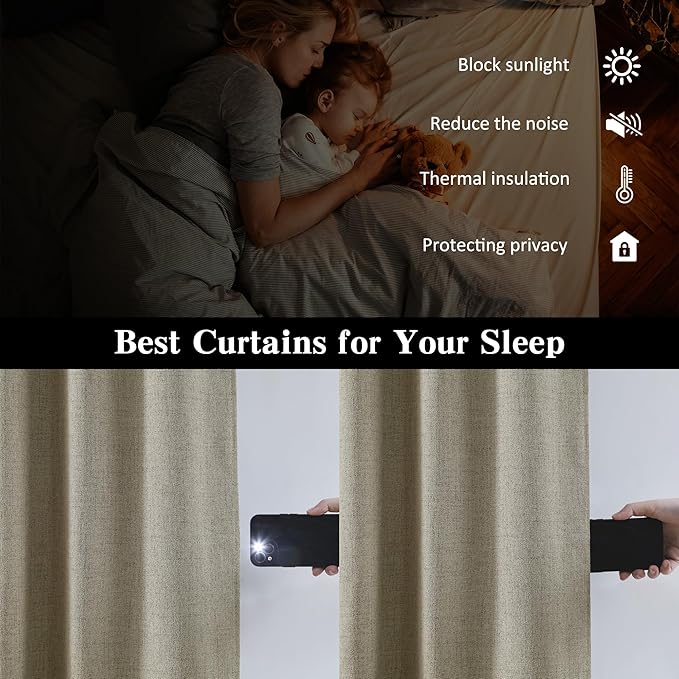 RAIN CITY 100 Inch Long Blackout Curtains for Living Room,Full Light Blocking Linen Blend Curtains with Hooks,Pinch Pleat Look Curtains for Office Bedroom Apartment,2 Panels,Taupe