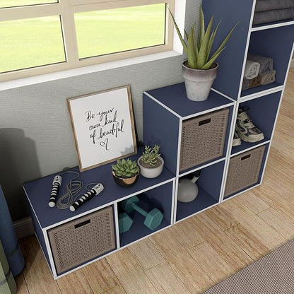 Apexa 2 Cube Storage Organizer Shelves, Stackable Wood Bookcase Fits Cubby Bins for Organization, Dorm Teen Room Decor & Home Office, Steel Blue