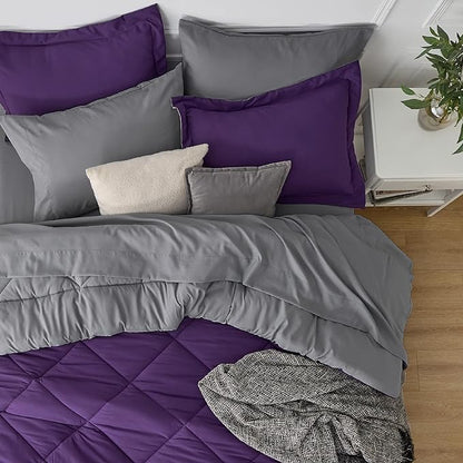Bedsure Purple Full Comforter Set - 7 Pieces Reversible Bed Set Bed in a Bag Full with Comforters, Sheets, Pillowcases & Shams, Full Bedding Sets