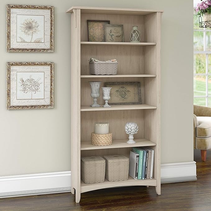 Bush Furniture Salinas Tall 5 Shelf Bookcase in Antique White