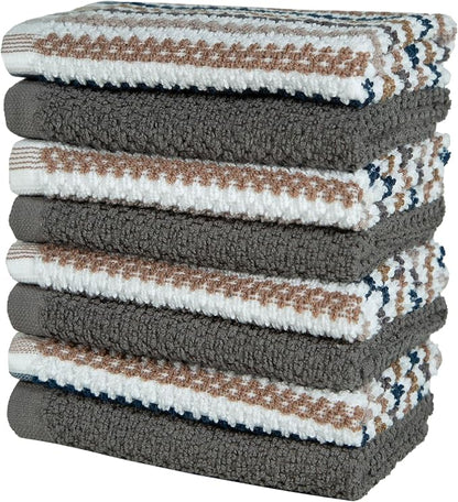 Bumble Dish Cloths 8-Pack, Cotton Kitchen Towels, 12"x12" Grey Wide Stripes | 430 GSM Soft Dish Towels for Kitchen, Highly Absorbent & Durable Kitchen Rags for Washing Dishes