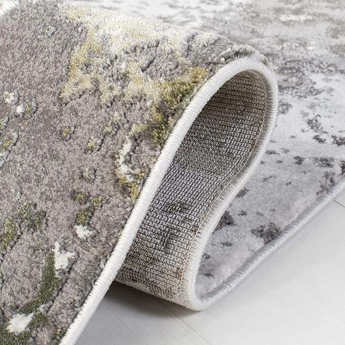 SAFAVIEH Craft Collection Area Rug - 4' Round, Grey & Green, Modern Abstract Design, Non-Shedding & Easy Care, Ideal for High Traffic Areas in Living Room, Bedroom (CFT820Y)