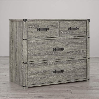 Little Seeds Nova 4 Drawer Storage Grey Dresser, Gray Oak