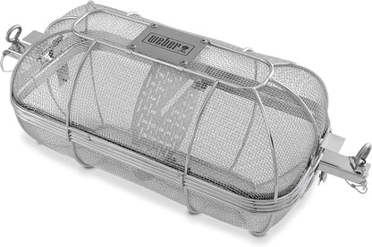 Weber Crafted® Rotisserie Crisping Basket, Stainless Steel for Gourmet Grilling | Rotisserie Basket with Removable Divider for Even Crisping, Air-Fryer Style (Rotisserie Kit Required) - Grill Accessory